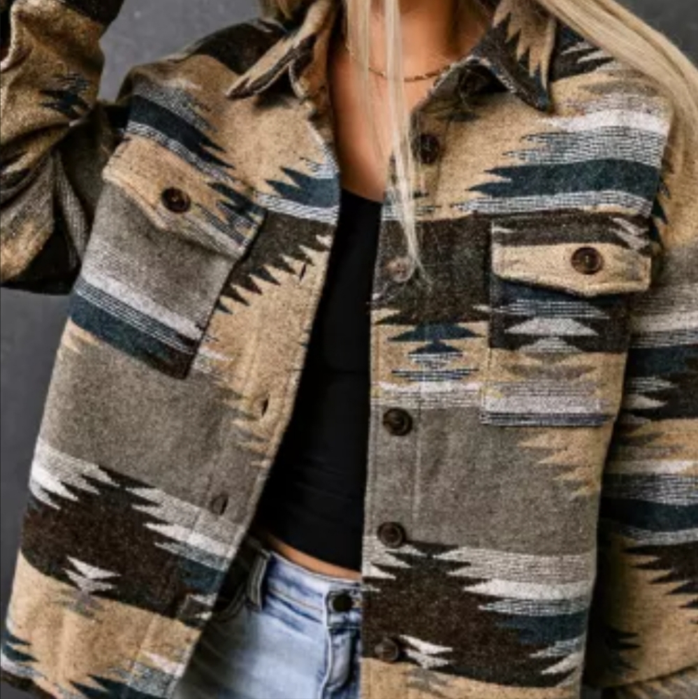 New blue distressed Aztec print shacket - Picture 13 of 16